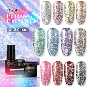 

ROSALIND Paint Nail Gel Varnish Neon Platinum Hybrid Varnish Set Manicure Glitter Top Base Coat Nail Gel UV Polish Kit