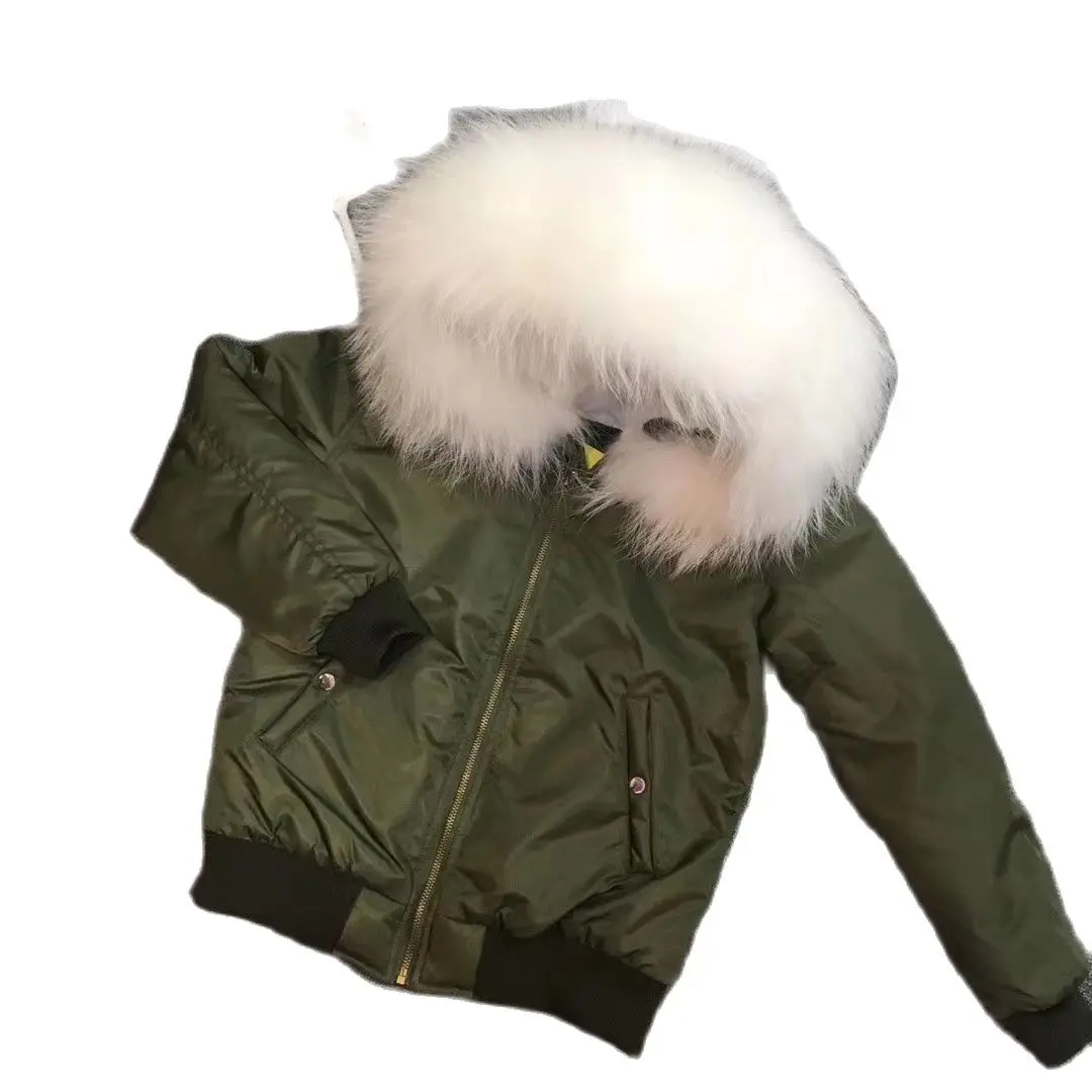 

Модная и повседневная куртка-бомбер для мальчиков и девочек, меховое пальто для детей с белым воротником из меха енота