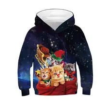 Рождественские толстовки с капюшоном с изображением Галактики, космоса, кота; детская толстовка с капюшоном с длинными рукавами и 3D принтом для мальчиков и девочек-подростков; детский осенний пуловер; топы