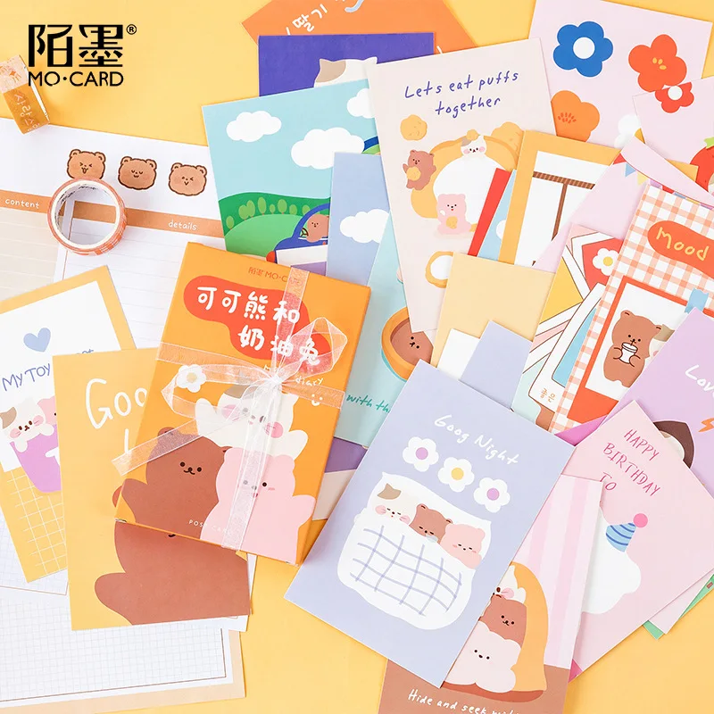 Tarjeta de felicitación de la serie de osos, 30 Uds., conejo crema y cacao, tarjeta de cumpleaños, Sobre Carta, juego de tarjetas de regalo