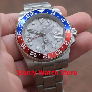 

Sapphire Glass Bliger 40mm Gray Sterile Dial Blue Red Bezel Luminous GMT Function Automatic Movement Men's Wrist Watches