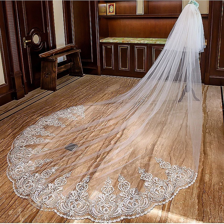 Romantic 5M Wedding Veil Cathedral Two Layer Lace Appliqued Long Bridal Veils With Comb Woman Marry Gifts 2021 New Accessories | Свадьбы и