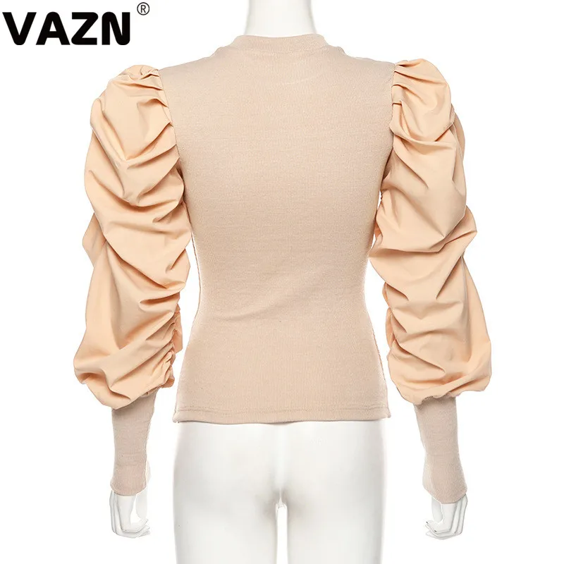 VAZN YME1735470, Осенние вязаные футболки, новые популярные, свежие, прозрачные, сексуальные комбинезоны, дизайнерские, одноцветные, длинный рукав, женские, обычные, тонкие футболки