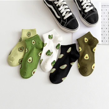 

1 Pair Fashion Female Avocado Printed Boat Socks Embroidery Decor Cotton Ankle Socks Funny Women Summer Casual Socks