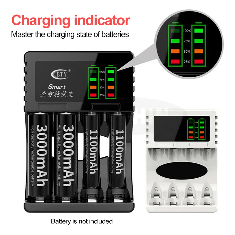  4 Slots LED Battery Charger Smart Rechargeable Battery Safety Fast Chargers 2 Colors For AA/AAA Ni- - 4000259496374