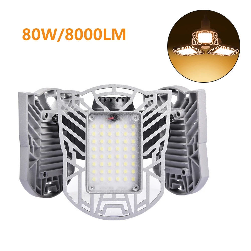 Led Garage Lamp UFO Deform Industrial Lamp E27/E26 Led High Bay Light 60/80W Workshop Parking Warehouse Lamp 85-265v - Цвет: 80w silver warm