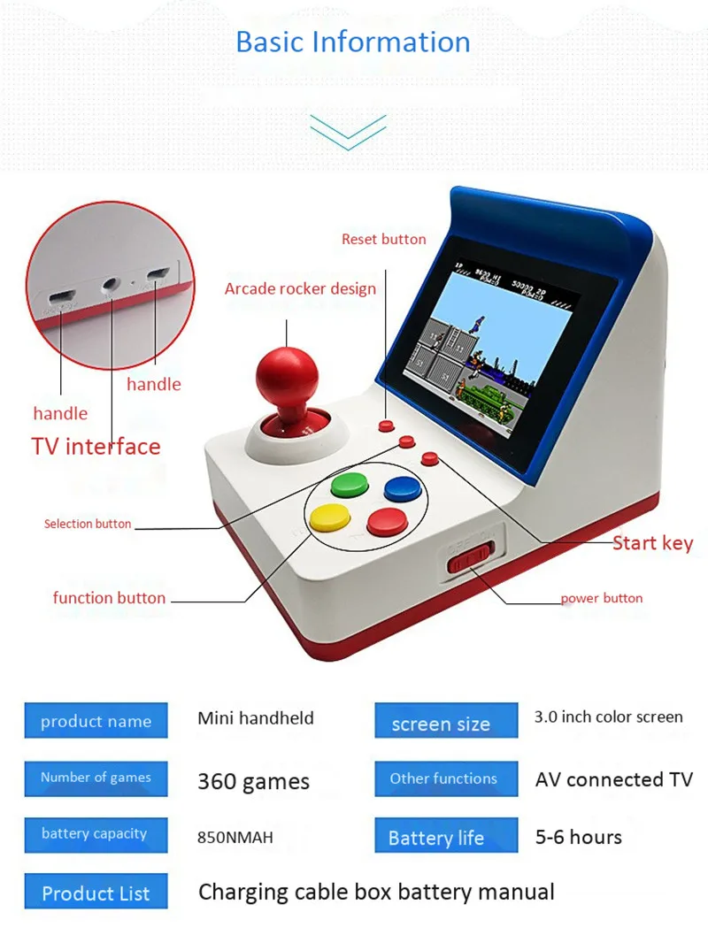 Мини Портативная портативная игровая консоль встроенный игровой мальчик двойной USB 360 игровой автомат подключаемый ТВ 3,0 дюймов портативный игровой плеер