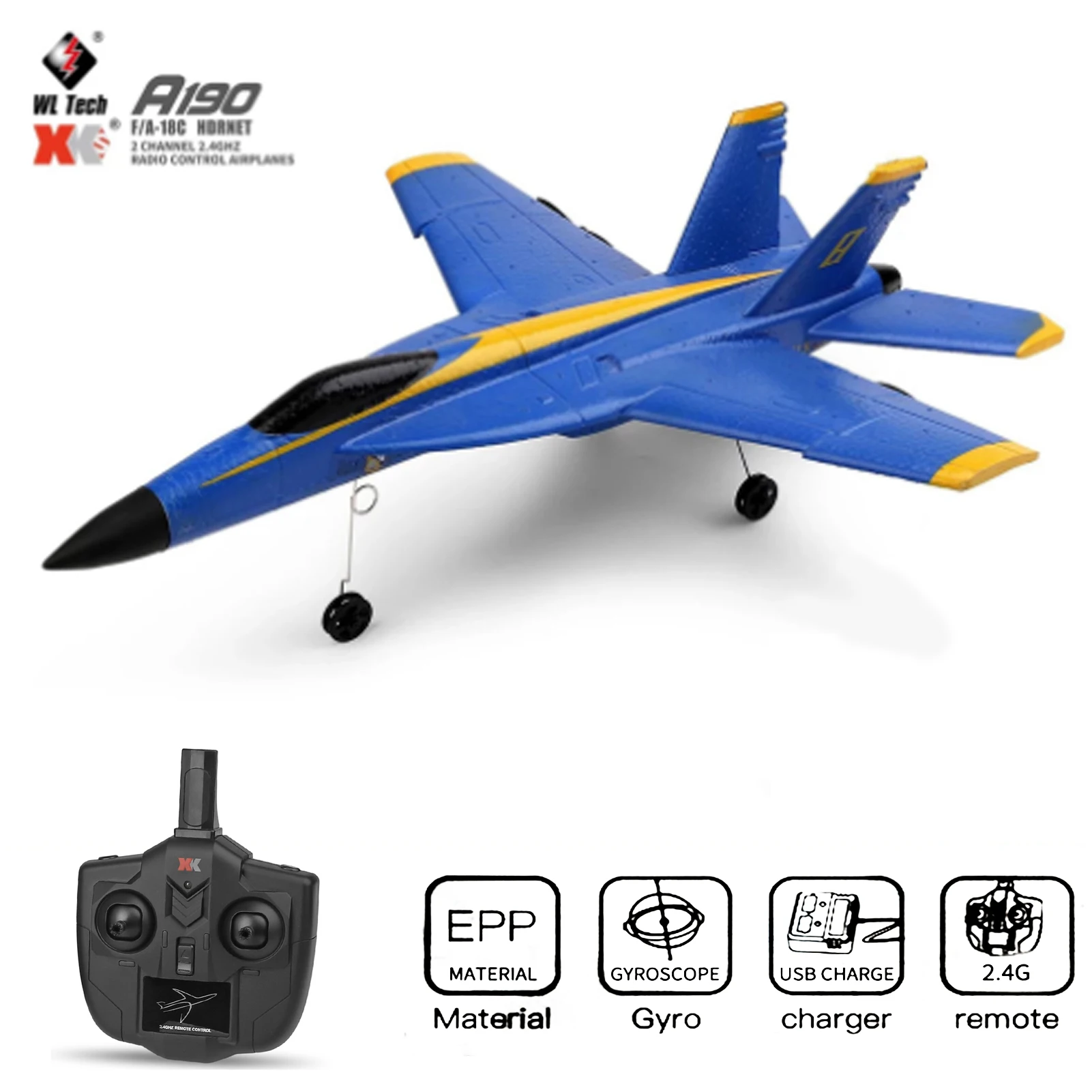 Wltoys-ラジコン飛行機xk a190,F-18 rc/A-18C hp,2チャンネル,2.4ghz,ラジオ制御,6軸,リモコン,航空機