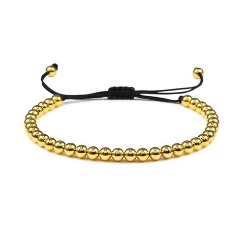 Men Bracelet Hematite Gold Silver Color Beads Charm Handmade Weave Adjustable Bracelets Bangle Accessories Women Jewelry
