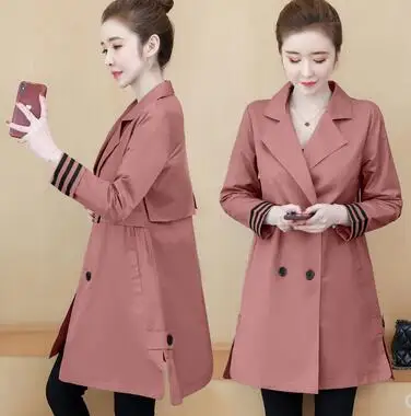 light pink Молодежная одежда, плащ, осенние свободные женские пальто большого размера, двубортные топы, популярные длинные женские ветровки, пальто для женщин - Цвет: light pink