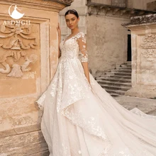 

Aedmgh A-Line Wedding Dresses 2022 Sweetheart Half Sleeve Chapel Train Vestido De Novia Elegant Lace Applique Empire Bride Dress