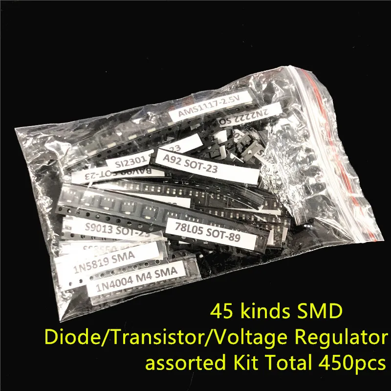 Koop 45 Soorten Veelgebruikte Smd Diode Transistor Voltage Regulator Totaal 450 Stuks Mix Elektronische Component Diverse Kit