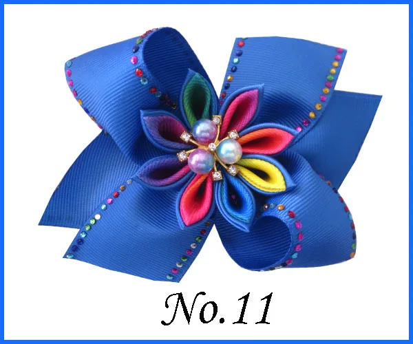 8 BLESSING Good Girl 4.5&quot Coral Hair Bow Clip Rainbow Rhinestone Pearl Flower | Аксессуары для одежды