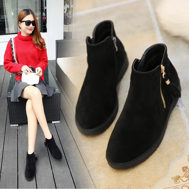 

Rock Shoes Woman Women's Boots Autumn Round Toe Winter Footwear Luxury Designer Zipper Low Heels booties Booties Ladies Martins