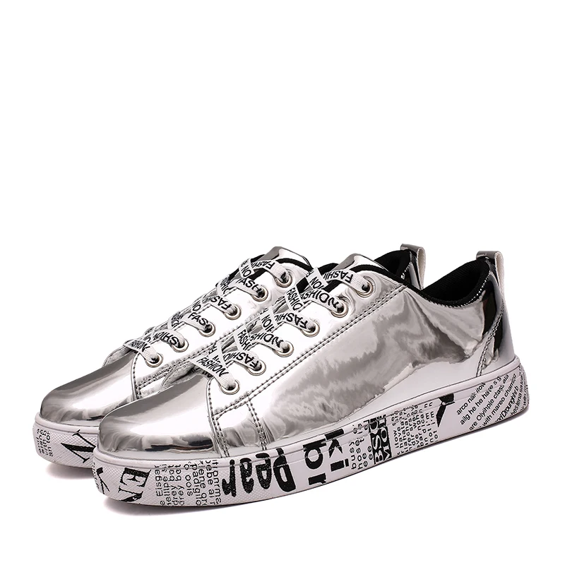 SusuGrace/кожаная повседневная обувь золотого, серебряного, черного цвета; Мужская обувь для пары в стиле хип-хоп; кроссовки на шнуровке; Уличная обувь - Цвет: Silver-fmale