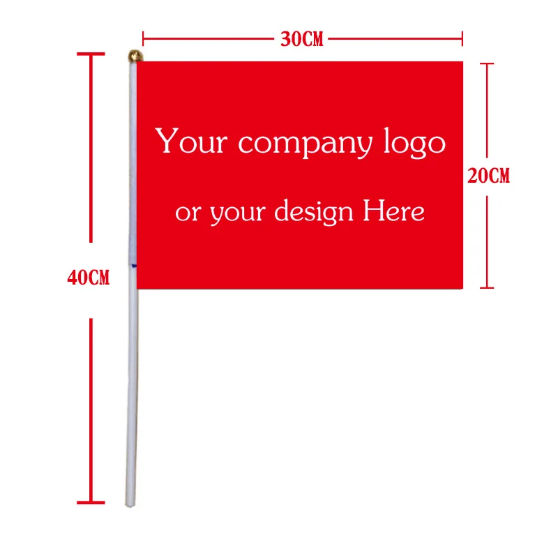 

free shipping xvggdg Custom Hand Flag 20+30 cm Hand Shaking Flag print buyer's company logo 50 pcs/lot