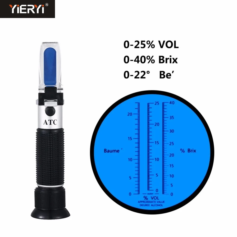 Yieryi, новинка, 3 в 1, ручной рефрактометр для винограда и алкоголя, для вина, денсиметр, 0-25%, спиртовое пиво, 0-40%, БРИКС, виноград, 0-22%, Baume, ATC