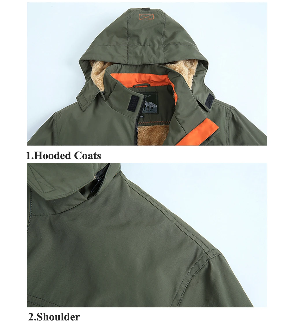 DIMUSI Winter Men's Bomber Jackets Casual Hiking Windbreaker Hooded Coats Male Outdoor Fleece Warm Army Cargo Jackets Clothing bomber jacket