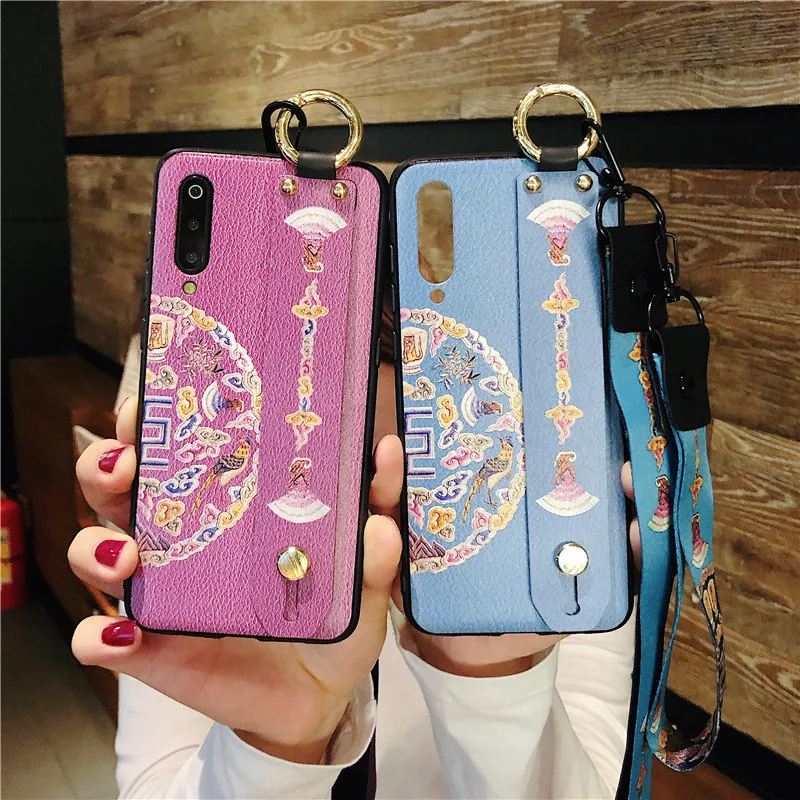 

Redmi Note 7 Case for Xiaomi mi 8 9 se Lite Pro 5 Vintage Luxury Soft Silicone TPU Flower Neck Wrist Lanyard Strap Stand Cover