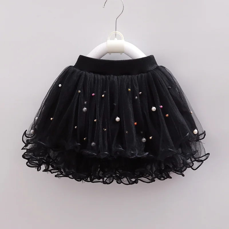 Oeak, Детские перламутровые юбки сетчатая одежда обшитая бисером для девочек детская юбка-пачка с оборками Многослойные вечерние танцевальные костюмы принцессы для девочек - Color: Black