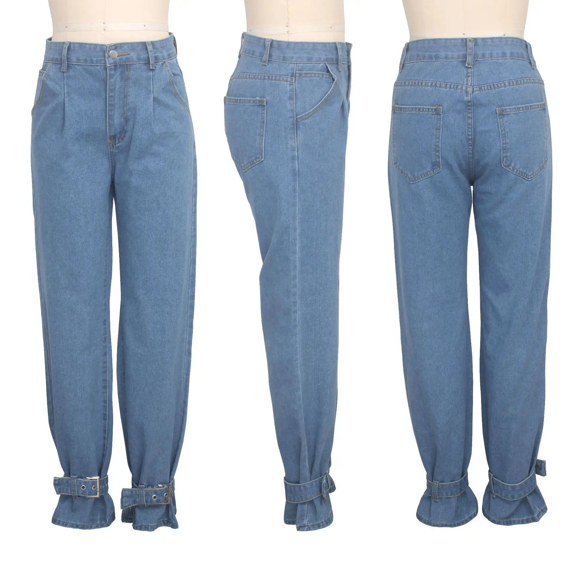 Wjustforu размера плюс, свободные, широкие в ноге, джинсы для Для женщин луча стопы Повседневное Прямые джинсы женский синий модная из джинсовой ткани, Джинсовка штанов Vestidos