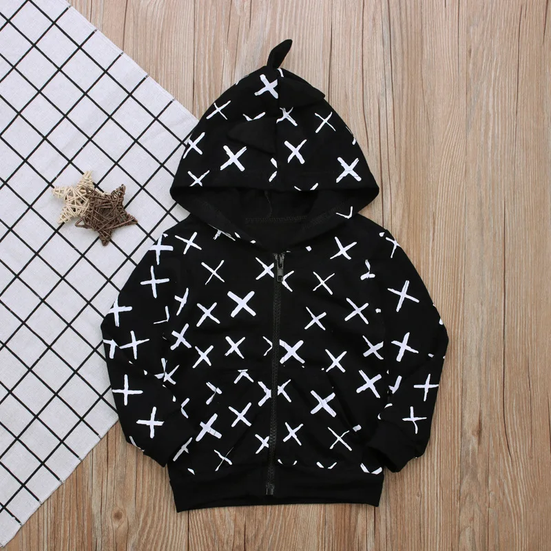 BOY'S Europe And America Spring And Autumn Winter Models Long Sleeve Dinosaur Modeling Lettered Pattern Zipper Hoodle Hoodie Bla