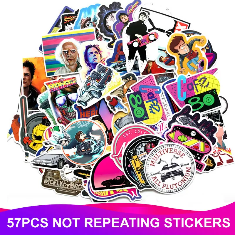 57pcs/Pack Waterproof Movie Back To The Future Graffiti Stickers Skateboard Travel Suitcase Phone Motorcycle Laptop Stickers Toy