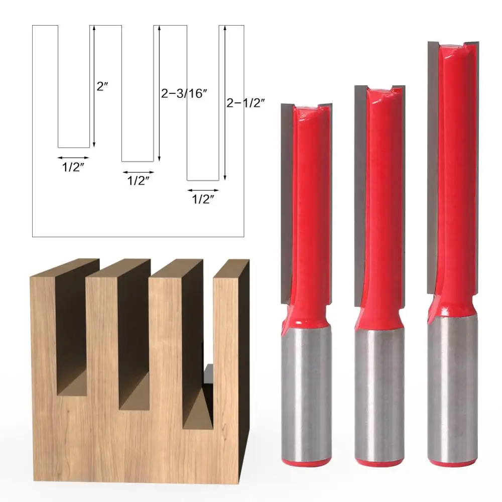 3PCS 1 шт. прямой/Dado маршрутизатор бит 1/" Dia. X 2-1/" Длина-12 мм хвостовик, для деревообработки резак дереворежущий инструмент - Длина режущей кромки: 3PCS