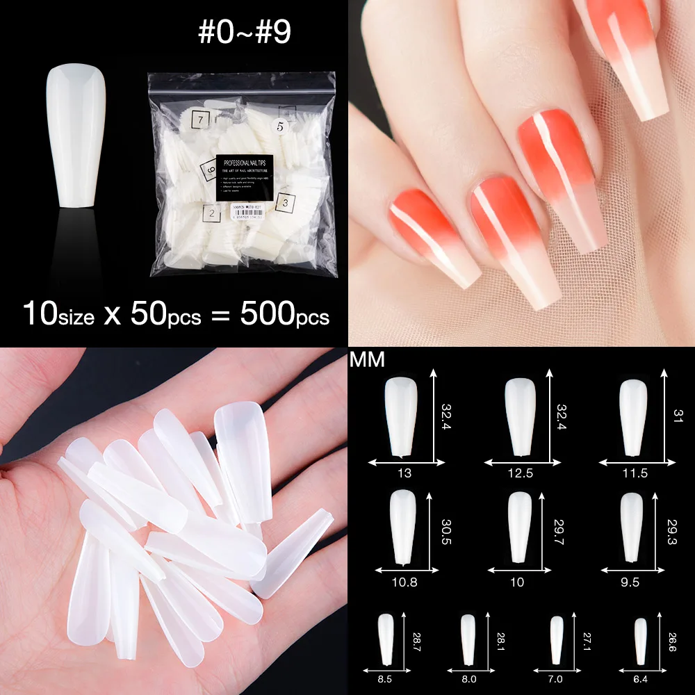 nature 500pcs 600 шт, белые прозрачные французские накладные ногти, балерины, круглые ногти, накладные ногти для УФ-лампы, светодиодный гель для маникюра, накладные акриловые накладные ногти - Цвет: nature 500pcs