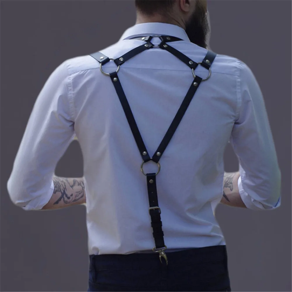 

2021 New Fashion Male Punk Harness Men PU Leather Gay Bondage Adult Clubwear Adjustable Buckle Body Chest Harness Costumes