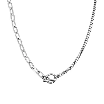 

KMVEXO Asymmetric Chains Toggle Clasp Circle Penant Necklace for Women Minimalist Choker Necklaces Collier Femme Gothic Collar