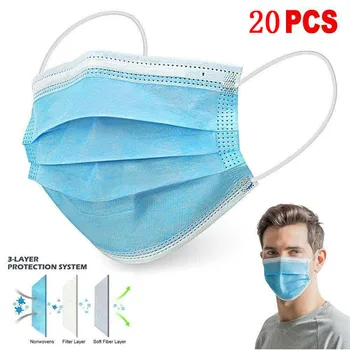

20 PCS Disposable Face Mask 3Ply Hygiene Masks Elastic Ear Loops Mouth Face Masks Facial Protective Cover Masks Earloop Cover
