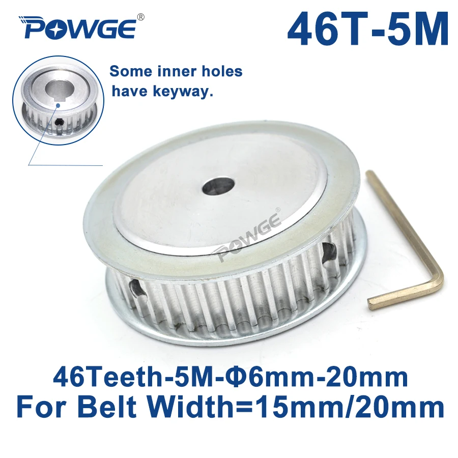 

POWGE 46 Teeth HTD 5M Synchronous Timing Pulley Bore 8/10/12/14/15/16/17/19/20/22/25mm for Width 15/20mm HTD5M Gear 46Teeth 46T