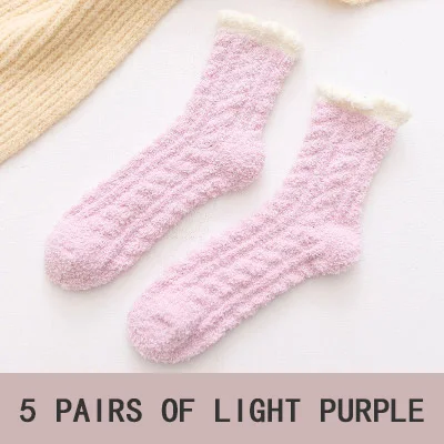 5 Pairs Women Thick Winter Warm Socks Fluffy Fuzzy Floor Sleep Kawaii Socks Colorful Cute Thermal White Soft Velvet Nylon Socks comfort women socks Women's Socks