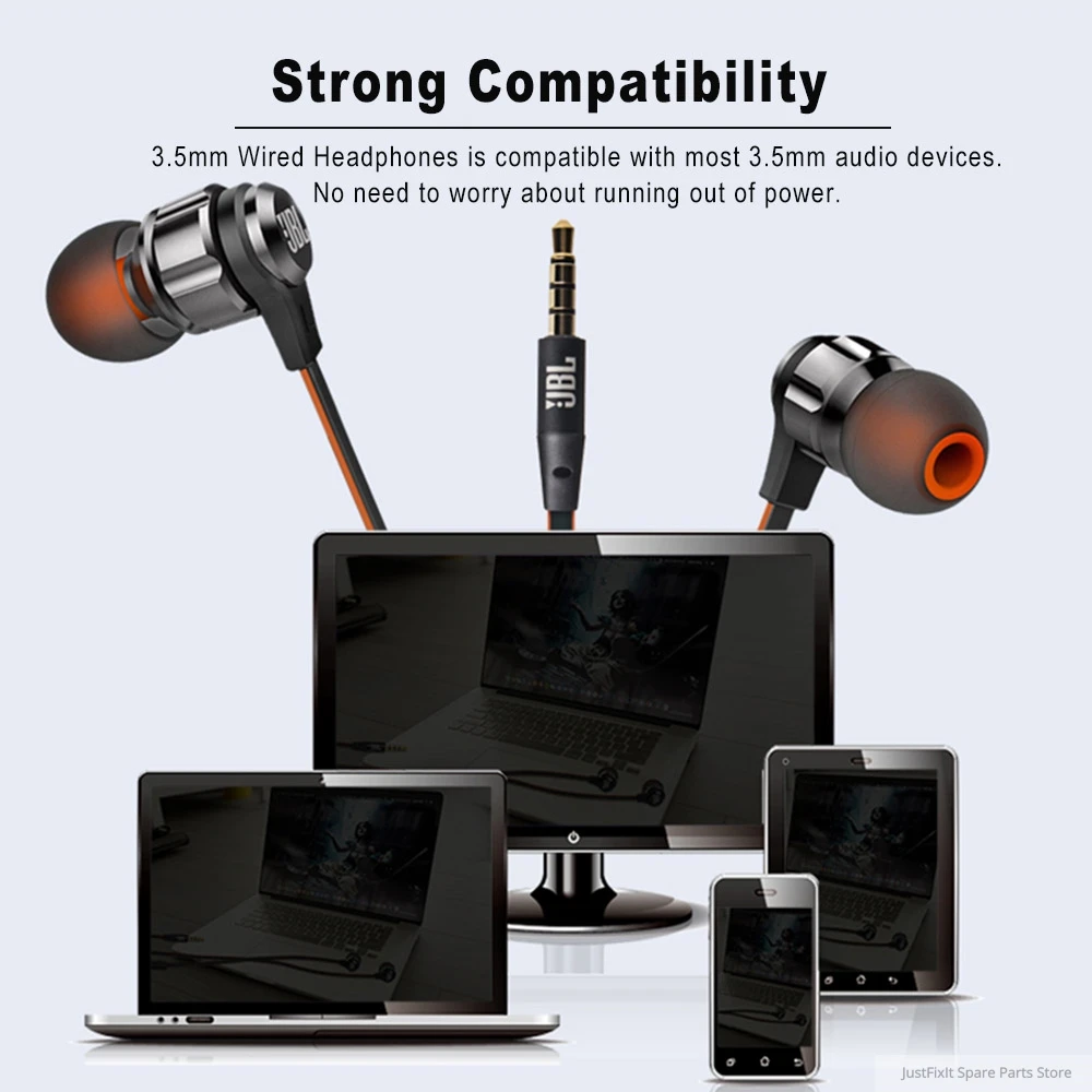 JBL T180A Earphone Stereo In Ear Running Sports 3 5mm Wired Earbuds Pure Deep Bass Game Music Headset Handsfree Calls with Mic