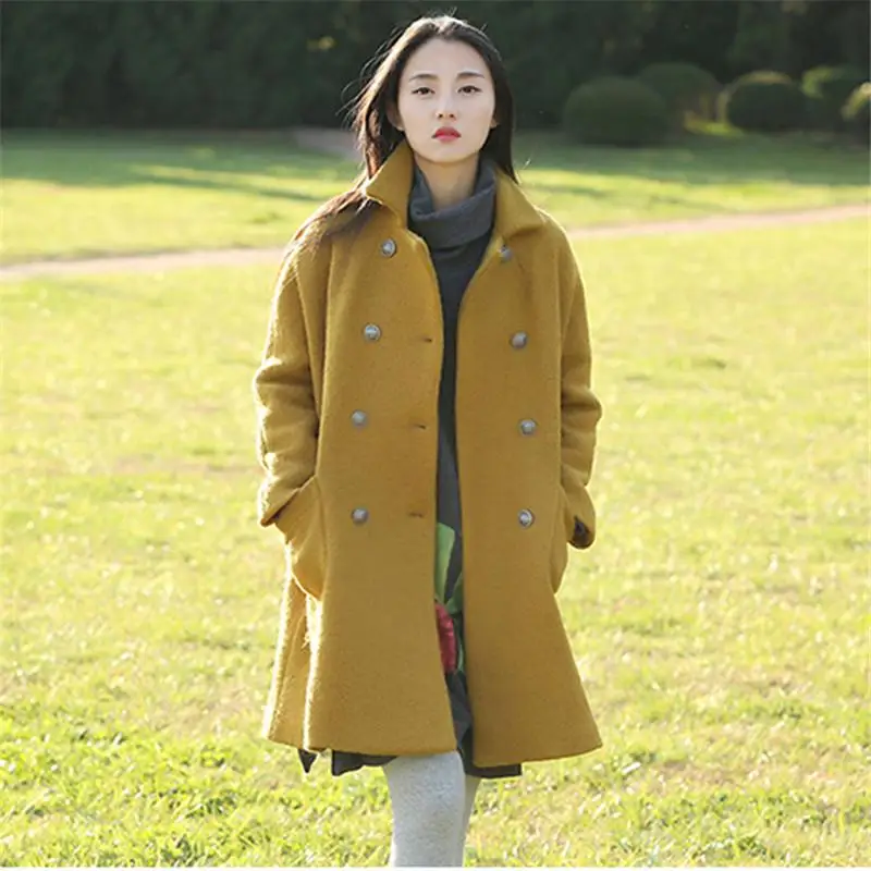 New Winter Women Fashion Oversize Midi Double Breasted Cashmere Woolen Outwear Female Casual Wool Blend Coat Casaco R292