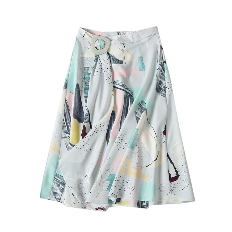 

One's Metropolitan Art Abstract Floral Retro round Buckle Skirt Entity