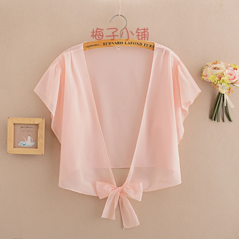 Long Chiffon Blouse Cardigan Summer 2020 Woman V Neck Tie Waist Blouse Shirt Black Ruffle Sleeve Top Lace Beach Blouse Cover Up 4