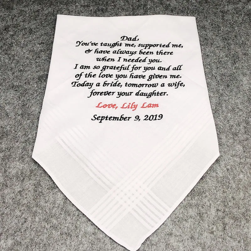  1PC Personalized Wedding Embroidered Handkerchief for Mother and Father of the Bride Handkerchiefs 