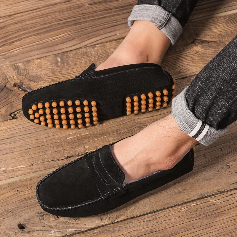 Fashion Boat Shoes Male Winter Plush Suede Mens Loafers Moccasin Flat Casual Loafers Male Leisure Driving Shoes Men HC-477