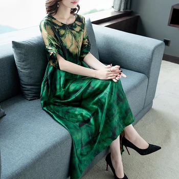 

Spring Summer Silk Dress Women Elegant Plus Size Dress Casual Long Ladies Dresses Party Vestidos Mujer D62045 KJ3965