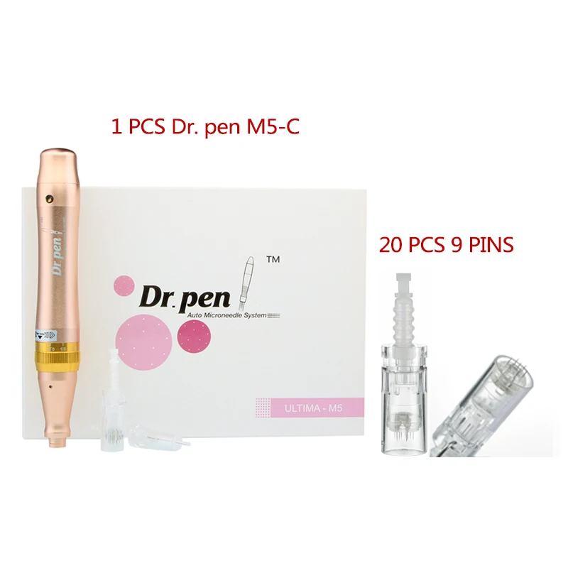 Dr. Pen Derma Pen M5-C с 20 микроиглами, автоматическая ручка с микроиглами, штыковая игла, картриджи, Дерма, штамп, электрическая ручка - Цвет: Pen and 9 pins