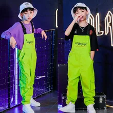 Детская танцевальная одежда в стиле хип-хоп для девочек и мальчиков, спортивная рубашка, топы, штаны на лямках, костюмы для бальных танцев, верхняя одежда