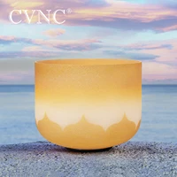 CVNC Crystal Singing Bowl Frosted Chakra Quartz 8 Inch with New Gold Lotus Design C D E F G A B for Meditation Sound Healing