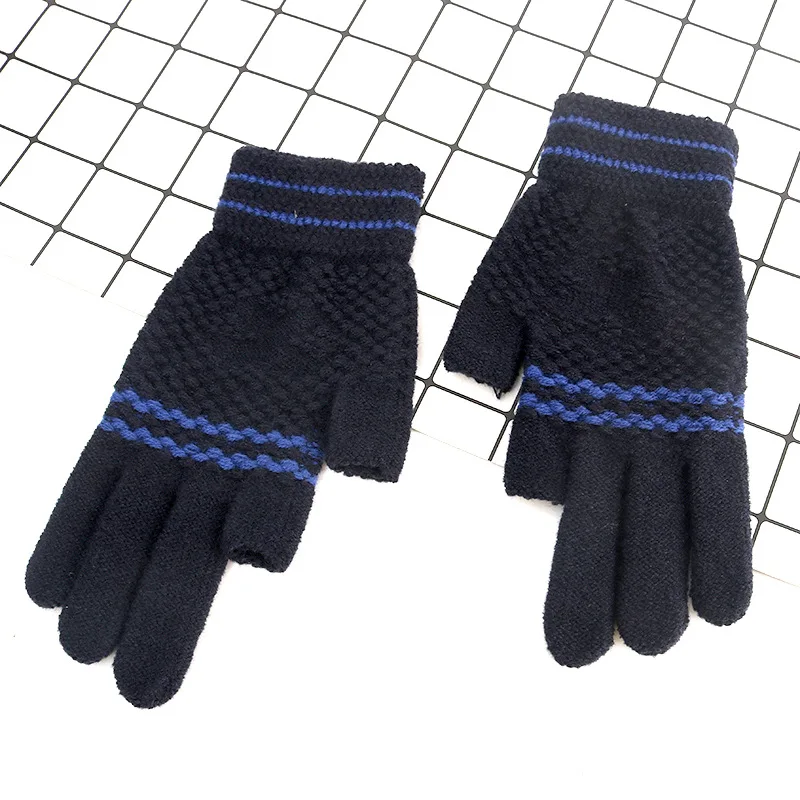 Зимние теплые мужские перчатки без пальцев Вязаные Шерстяные варежки для мальчиков Guantes экран чувство Велоспорт мужские перчатки Luvas
