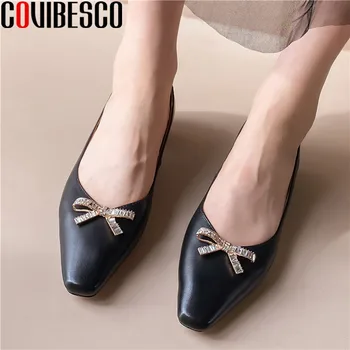 

COVIBESCO 2020 Summer Autumn Genuine Leather Women's Shoes Butterfly Knot Elegant Thick Heels Pumps Wedding Party Shoes Woman