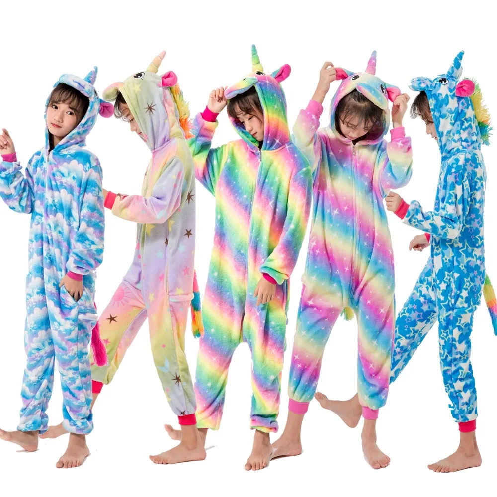 Kigurumi Children Bathrobe Baby Bath Robe Animal Rainbow Unicorn Hooded Bathrobes For Boys Girl Pyjamas Nightgown Kids Sleepwear sleepwear for boy