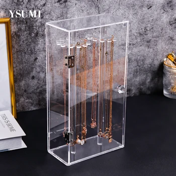 

Acrylic 24 Hook Dustproof Necklace Display Stand Pendant Display Storage Box Rotating Jewelry Display Box Hot Sale YSUMI
