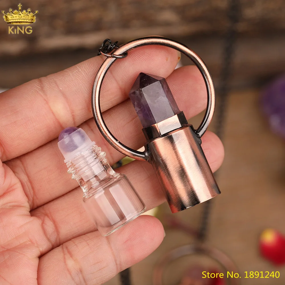 2ML Natural Pink Roses White Amethysts Quartz Crystal Perfume Essential Oil Diffuser Roll On Bottle Pendant Necklace Women Gift