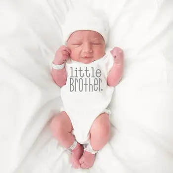 

Summer Cotton Baby Boys Girls Romper Solid Little Brother Letter Printed Bodysuit Short Sleeve Infant Pullover Clothes